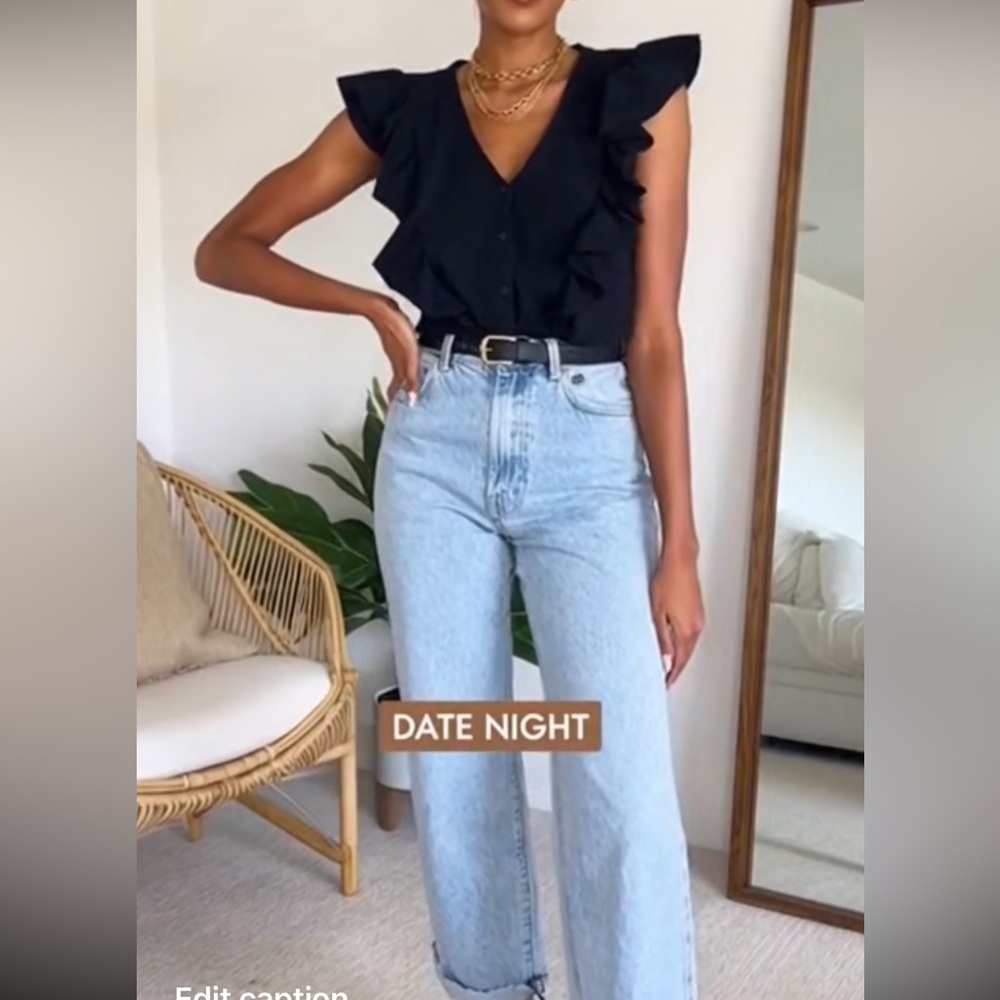 a new day Black Button-Up Ruffle Top